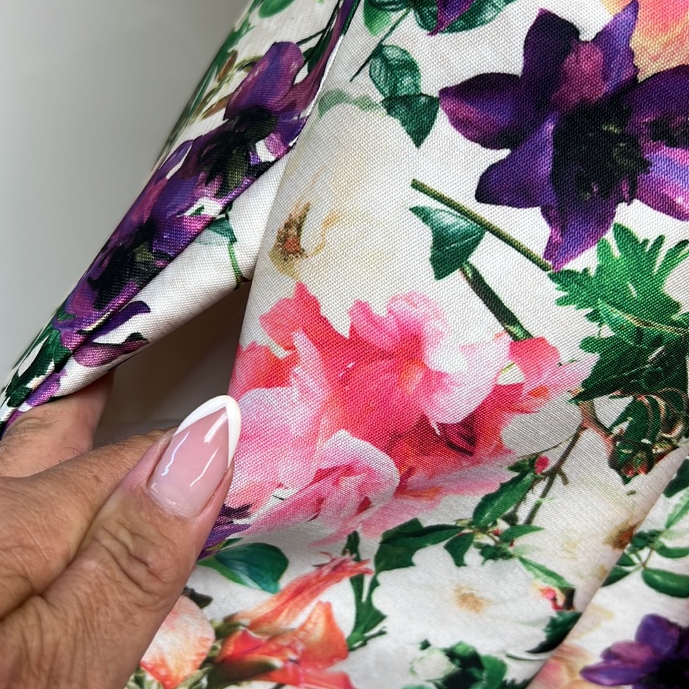 Aidan Mattox flower print sleeveless midi pleated cocktail dress - Picture 4 of 8